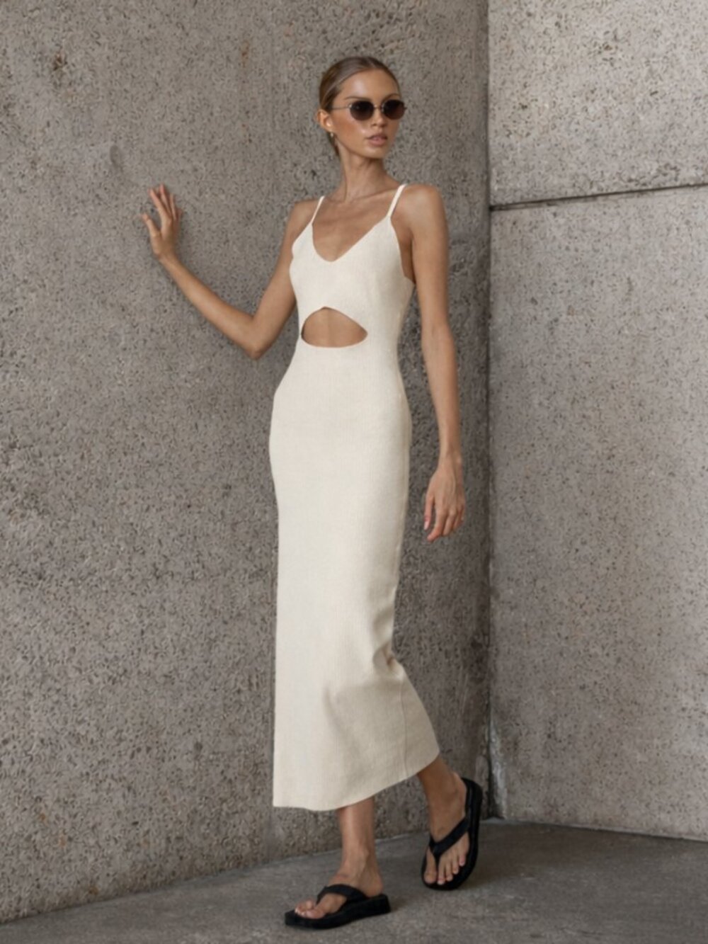 🛍 DISSH Cutout Knit Maxi Dress in Cream